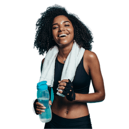Smiling-woman-with-water-bottle-and-towel